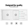 Cefito 1160x500mm Stone Kitchen Sink Double Bowl White