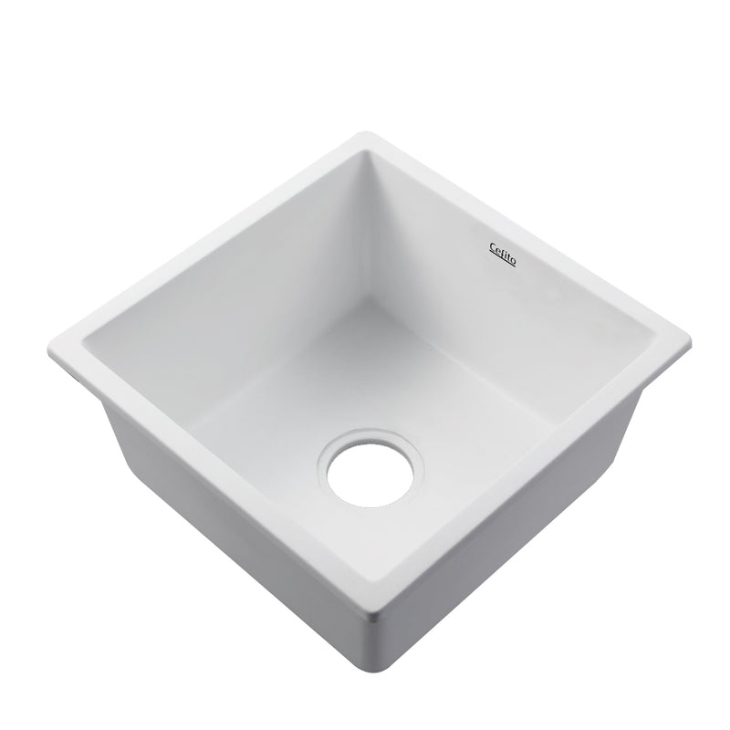 Cefito 450x450mm Granite Stone Kitchen Sink White Under/Top Mount