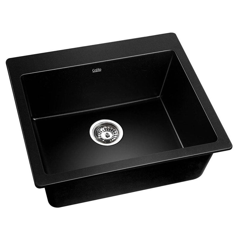 Cefito Stone Kitchen Sink 570x500mm Granite Black Under Topmount