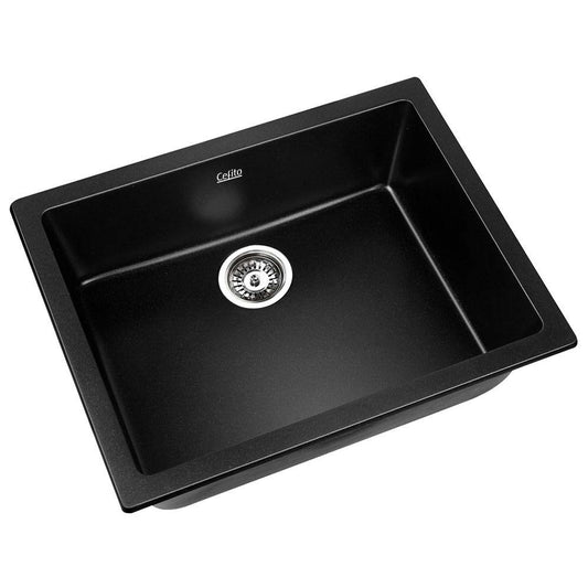 Cefito Stone Kitchen Sink 610x470mm Granite Black Basin