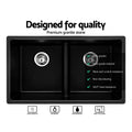 Cefito Stone Kitchen Sink 790x460mm Double Bowl Granite Black