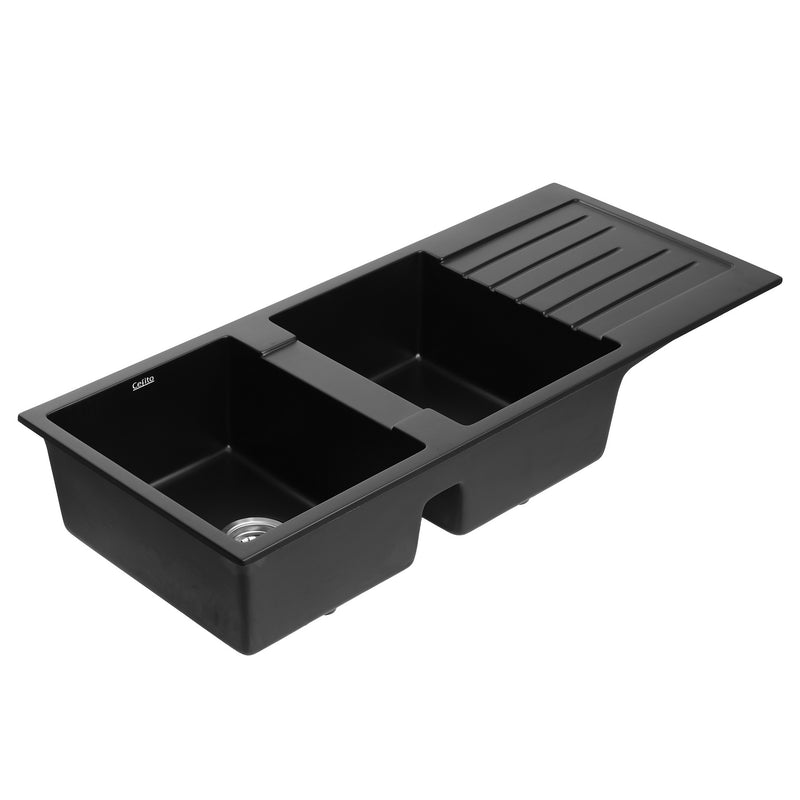 Cefito 116x50cm Double Bowl Granite Kitchen Sink Black