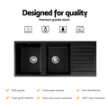 Cefito 116x50cm Double Bowl Granite Kitchen Sink Black