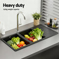 Cefito 116x50cm Double Bowl Granite Kitchen Sink Black