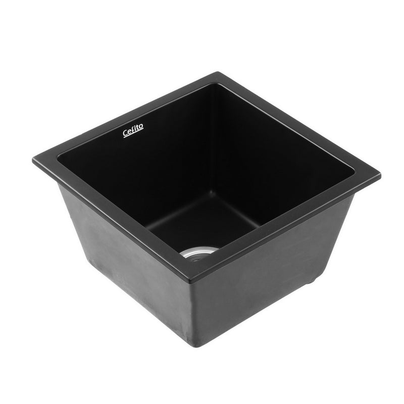 Cefito Granite Stone Kitchen Sink 38x38cm Single Bowl Black