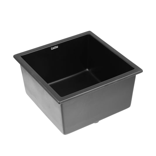 Cefito 45x45cm Granite Stone Kitchen Sink Single Bowl Black