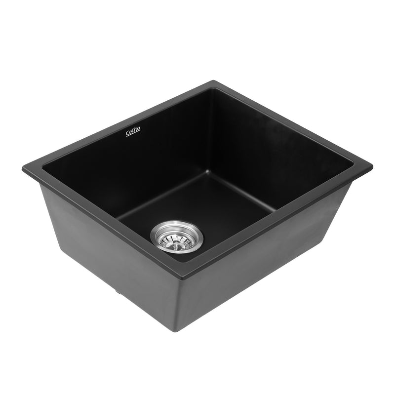 Cefito Granite Stone Kitchen Sink 55x45cm Single Bowl Black