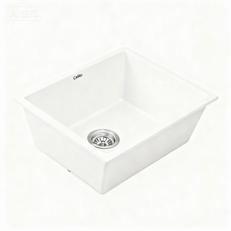 Cefito Granite Stone Kitchen Sink 55x45cm Single Bowl White