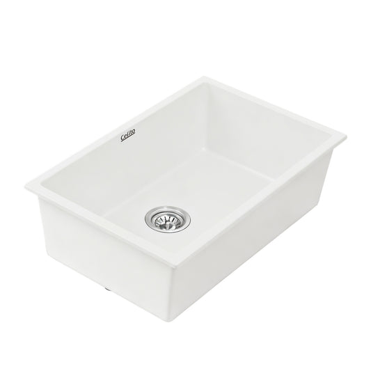 Cefito Granite Stone Kitchen Sink 70x45cm Single Bowl White
