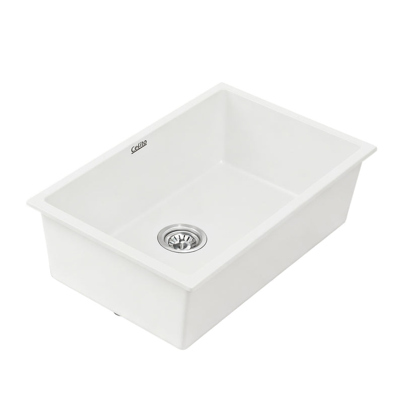 Cefito Granite Stone Kitchen Sink 70x45cm Single Bowl White