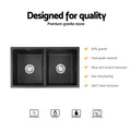 Cefito Granite Stone Kitchen Sink 77x45cm Double Bowl Black