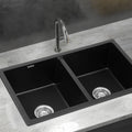 Cefito Granite Stone Kitchen Sink 77x45cm Double Bowl Black