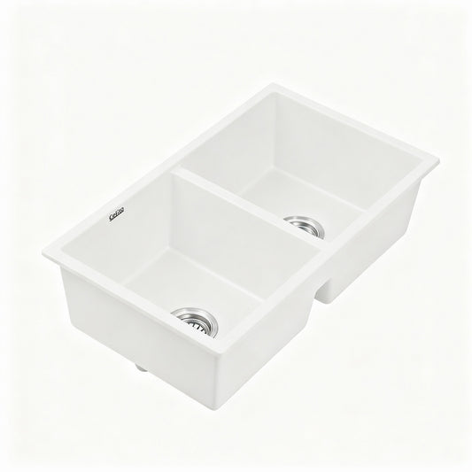 Cefito 77x45cm Double Bowl Granite Stone Kitchen Sink White