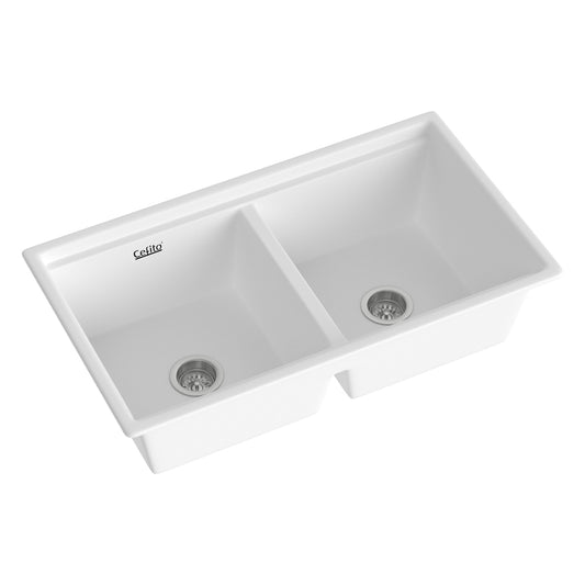 Cefito Granite Double Bowl Kitchen Sink 79x46cm White