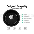 Cefito 430mm Round Granite Stone Kitchen Sink Black Undermount