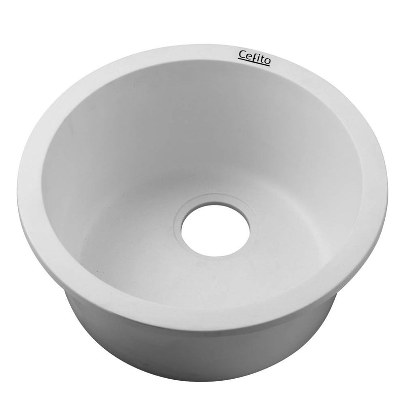 Cefito Stone Kitchen Sink Round 430mm Granite White Undermount