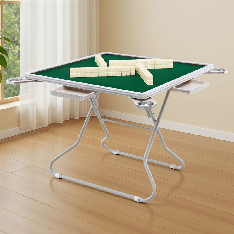 Folding Mahjong Table 4 Drawers Cup Holders Green Portable