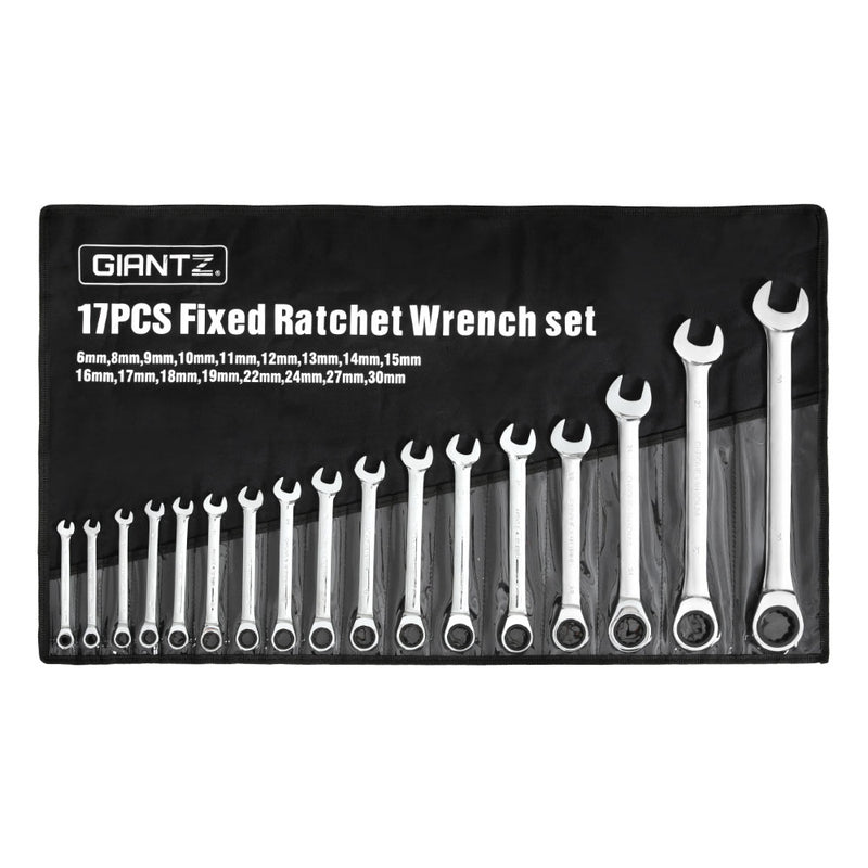 Giantz 17pc Ratchet Spanner Set Metric 6-30mm