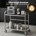Cefito Stainless Steel Kitchen Trolley 2-Tier 84x56x98cm Wheels