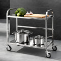 Cefito Stainless Steel Kitchen Trolley 2-Tier 84x56x98cm Wheels