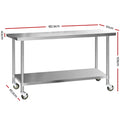 Cefito 1829x610mm Stainless Steel Kitchen Bench Wheels 304