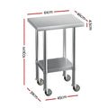 Cefito Stainless Steel Work Bench 61x46cm Wheels 430