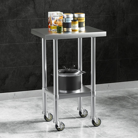 Cefito Stainless Steel Work Bench 61x46cm Wheels 430