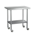Cefito Stainless Steel Work Bench 91x61cm Wheels 430