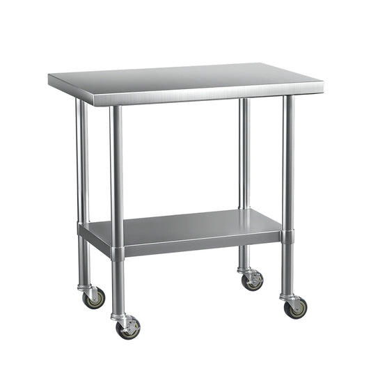 Cefito Stainless Steel Work Bench 91x61cm Wheels 430