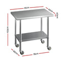 Cefito Stainless Steel Work Bench 91x61cm Wheels 430