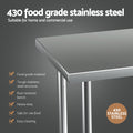 Cefito Stainless Steel Work Bench 91x61cm Wheels 430