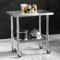 Cefito Stainless Steel Work Bench 91x61cm Wheels 430