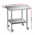 Cefito 914x762mm Stainless Steel Kitchen Bench w/ Splashback Work Table Prep Bench Commercial 430