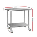 Cefito 1219x610mm Stainless Steel Kitchen Bench Wheels 430