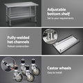 Cefito 1524x762mm Stainless Steel Kitchen Bench w/ Splashback Work Table Prep Bench Commercial 430