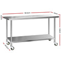 Cefito 1829x610mm Stainless Steel Kitchen Bench Wheels 430
