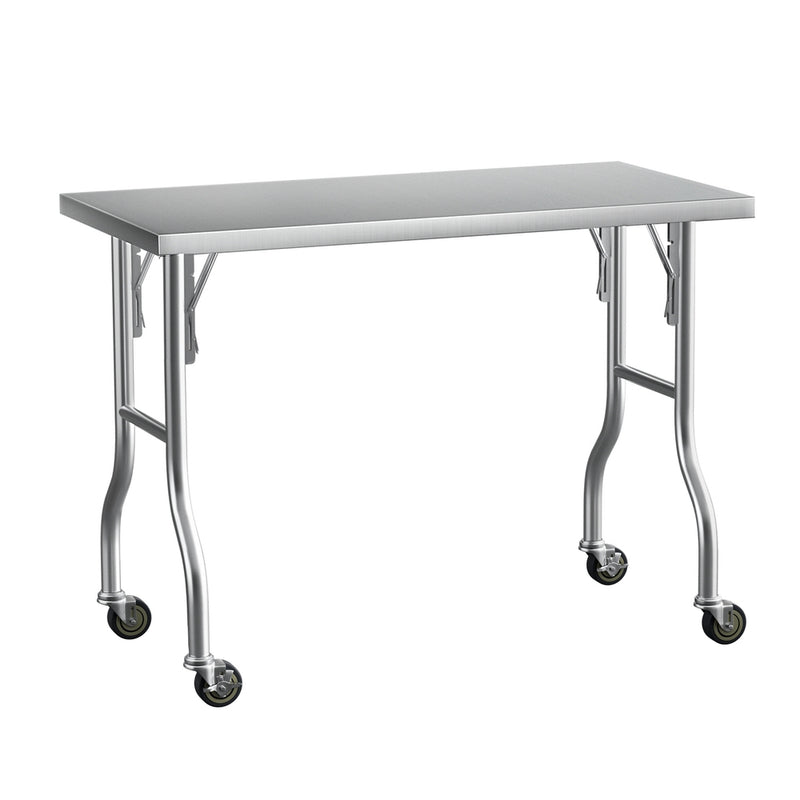 Cefito Stainless Steel Work Bench 122x61cm Wheels 430