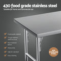 Cefito Stainless Steel Work Bench 122x61cm Wheels 430