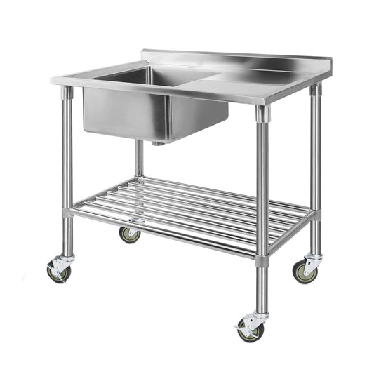 Cefito Stainless Steel Sink Bench 304 Wheels Work Table Bowl