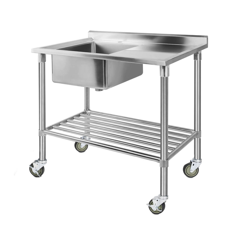 Cefito Stainless Steel Sink Bench 304 Wheels Work Table Bowl