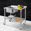 Cefito Stainless Steel Sink Bench 304 Wheels Work Table Bowl