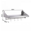 Cefito 610mm 430 Stainless Steel Wall Shelf with Hooks and Side Guards