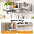 Cefito 610mm 430 Stainless Steel Wall Shelf with Hooks and Side Guards