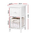 Artiss Bedside Table 1 Drawer Basket Rustic White x2