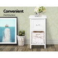 Artiss Bedside Table 1 Drawer Basket Rustic White x2