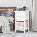Artiss Bedside Table 1 Drawer Basket Rustic White x2