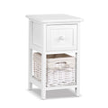 Artiss Bedside Table 1 Drawer Basket Rustic White x2