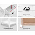 Artiss Bedside Table Vintage White Thyme 3 Drawer