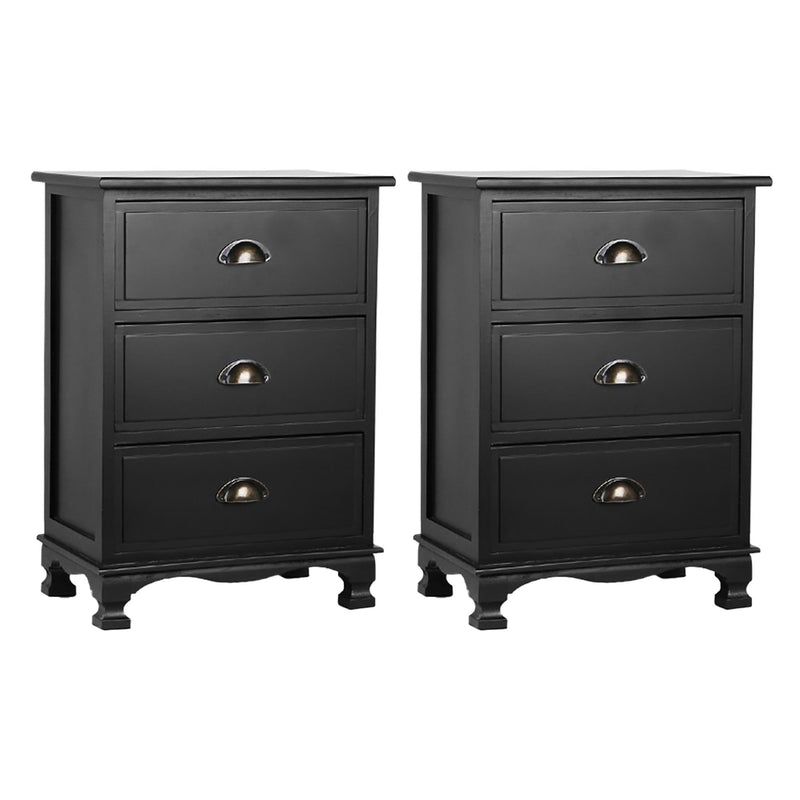 Artiss 2x Bedside Table 3 Drawers Black Vintage
