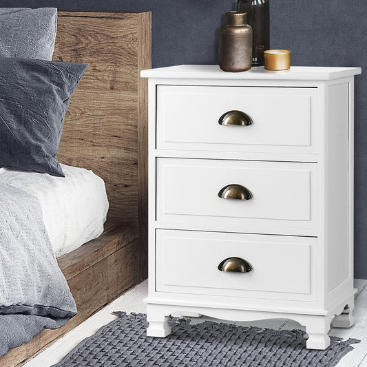 Artiss Bedside Table 3 Drawers White Vintage